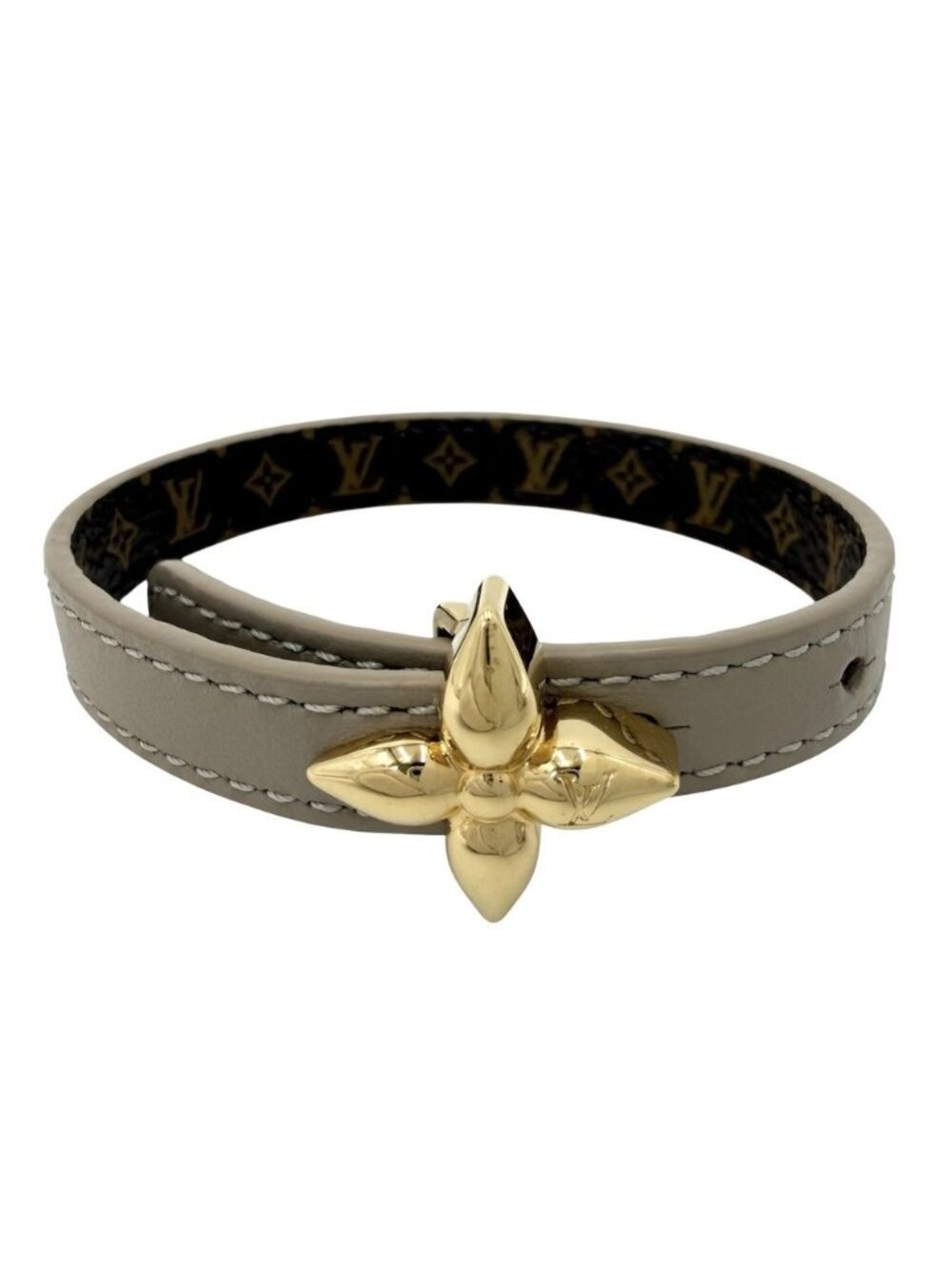 Louis Vuitton Bracelet Monogram Mini Flower Glam Adjustable Leather Beige Brown